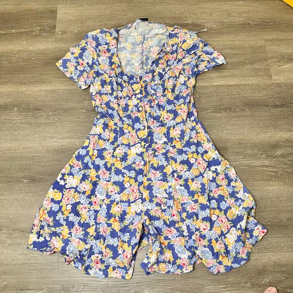 Jamie Brooke Romper Vintage 90s Blue Floral Size Large - Picture 1 of 6